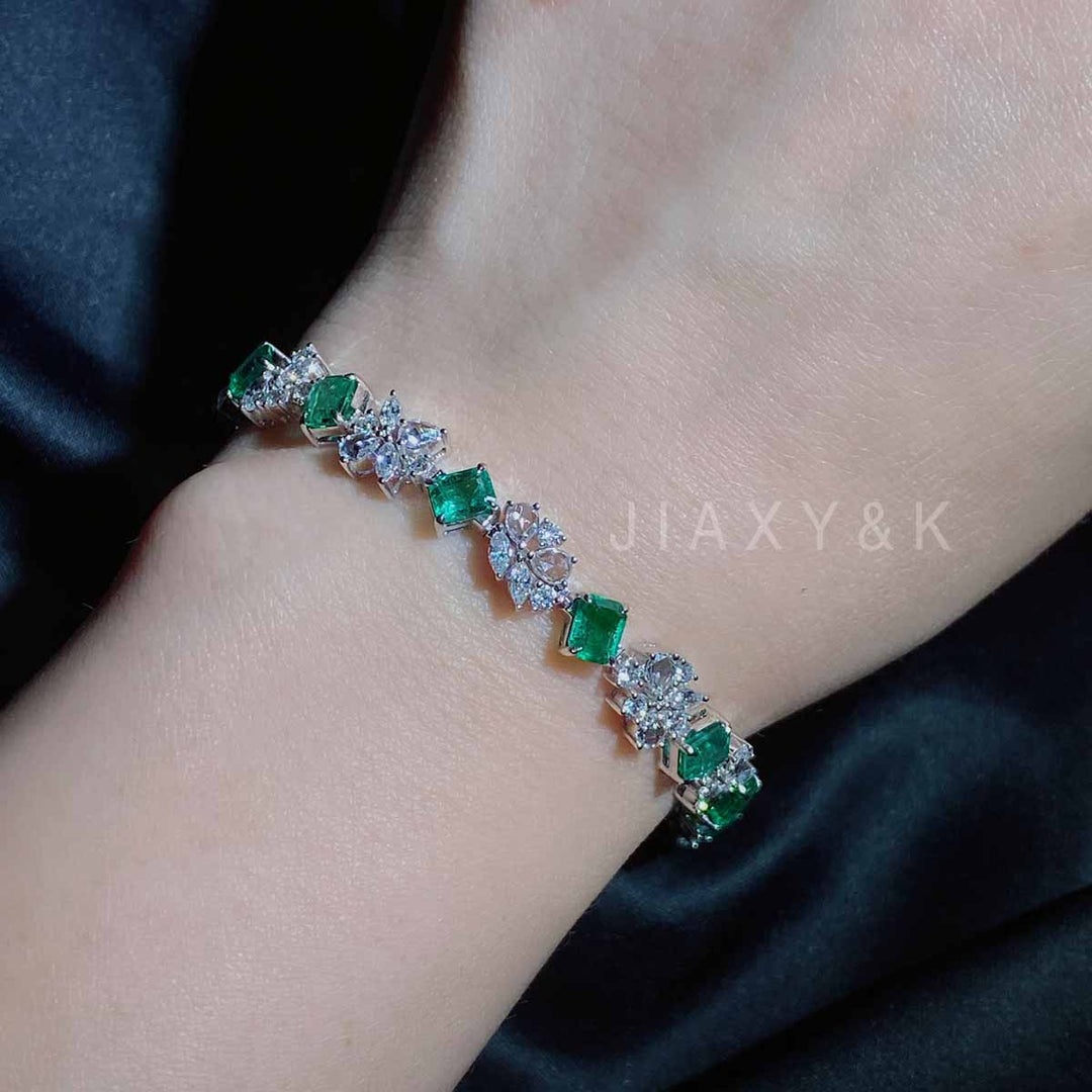 Natural Zambia Emerald Diamond Bracelet D4.73ct d3.515ct 18K Gold