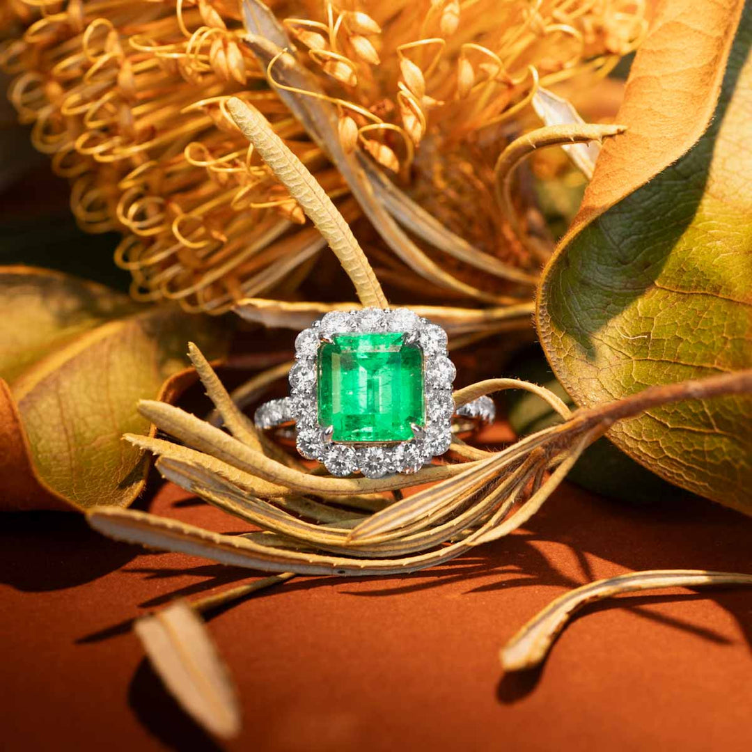 Natural Columbia Emerald Ring D3.22ct d1.24ct. 18K GUILD+GRC Verdant