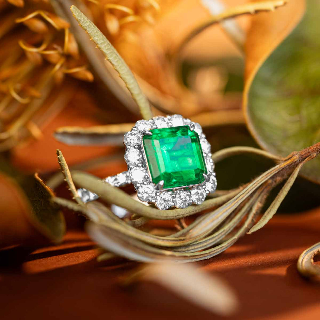 Natural Columbia Emerald Ring D3.22ct d1.24ct. 18K GUILD+GRC Verdant