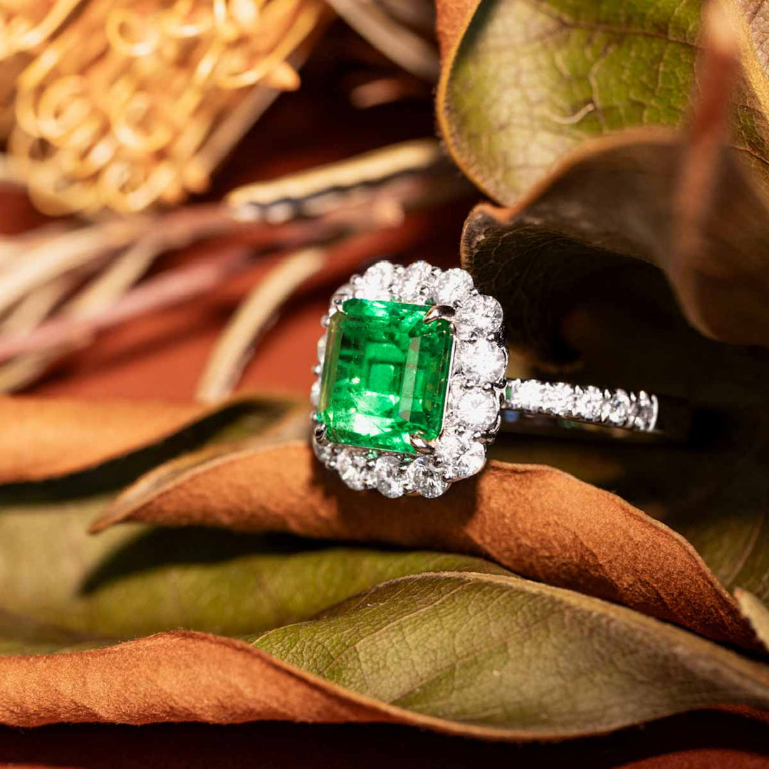 Natural Columbia Emerald Ring D3.22ct d1.24ct. 18K GUILD+GRC Verdant