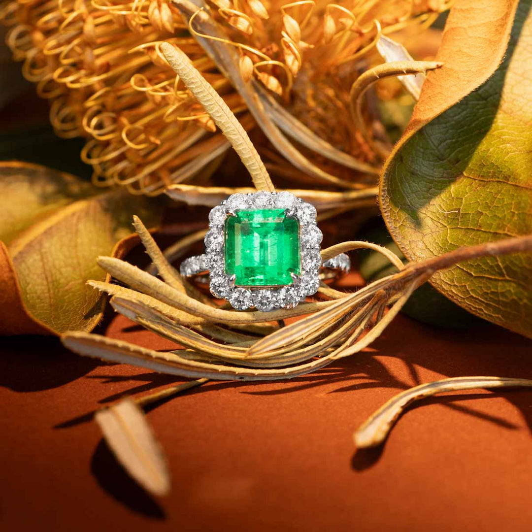 Natural Columbia Emerald Ring D3.22ct d1.24ct. 18K GUILD+GRC Verdant