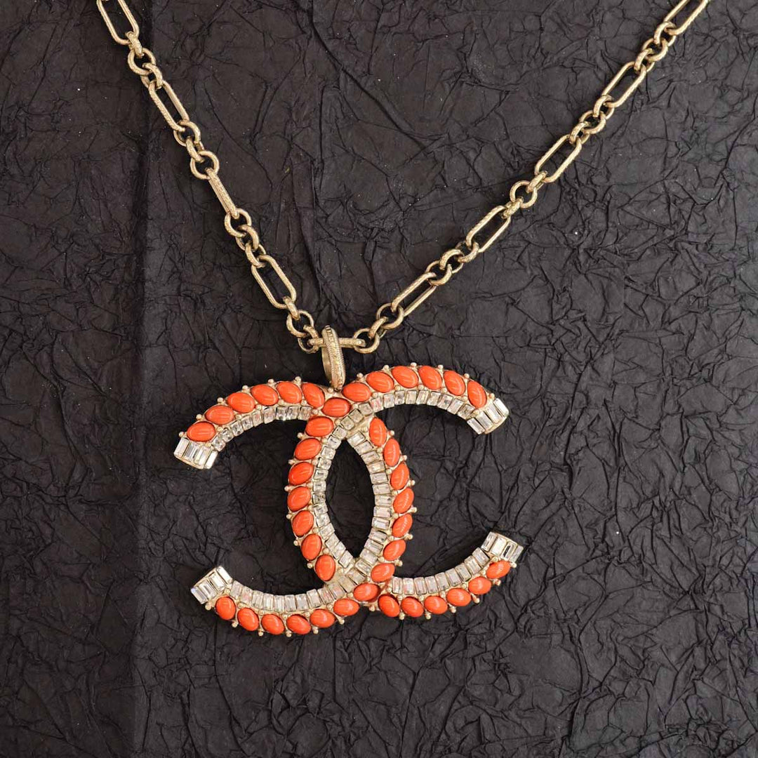 Chanel Large CC Logo Necklace With Crystal