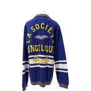 Gucci Blue V-Neck Striped Wool Knit Cardigan #XS