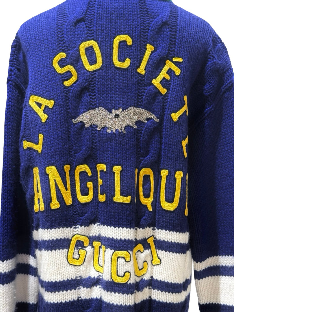 Gucci Blue V-Neck Striped Wool Knit Cardigan #XS