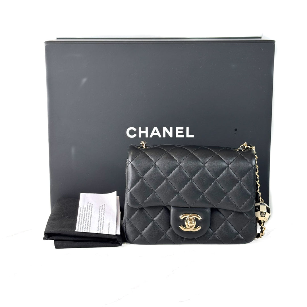 Chanel Classic Flap Mini Square Bag Black with Ball