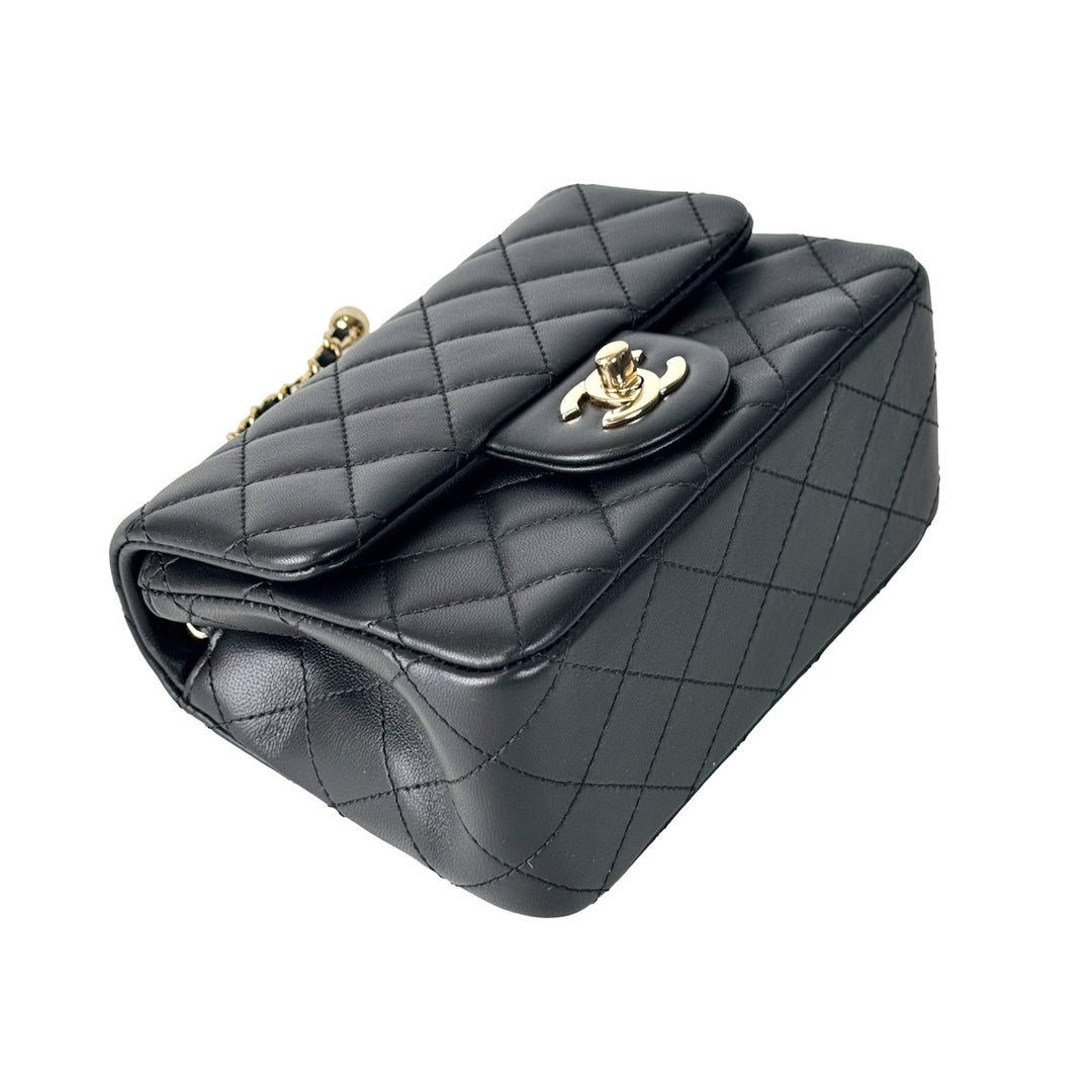 Chanel Classic Flap Mini Square Bag Black with Ball