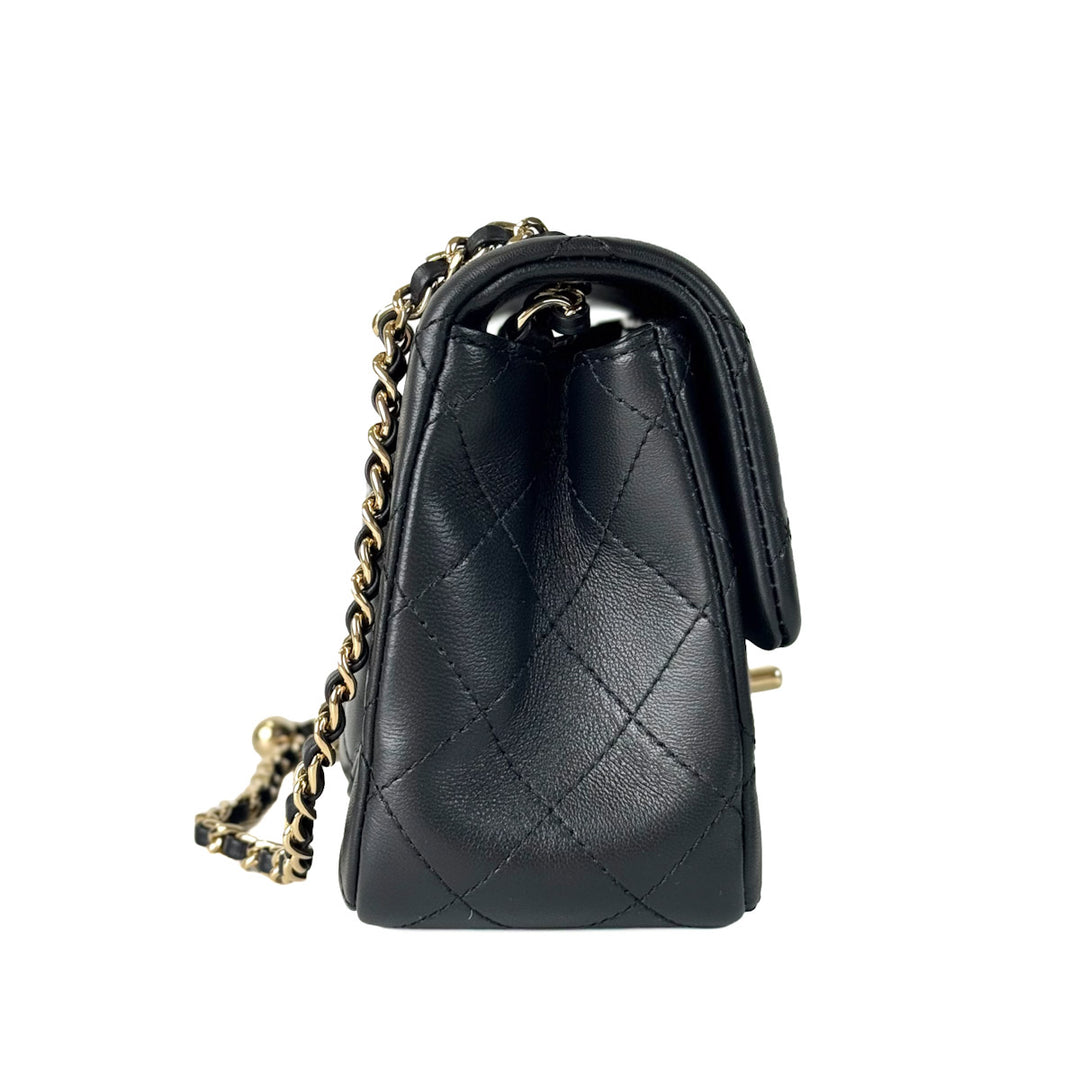 Chanel Classic Flap Mini Square Bag Black with Ball