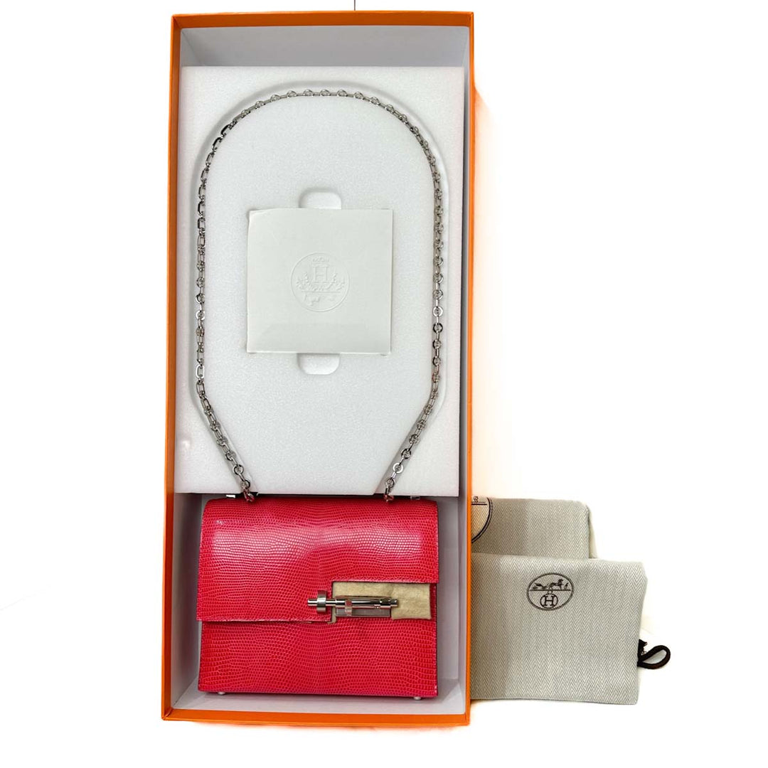 Hermes Verrou 17cm Mini Lizard Rose Extreme