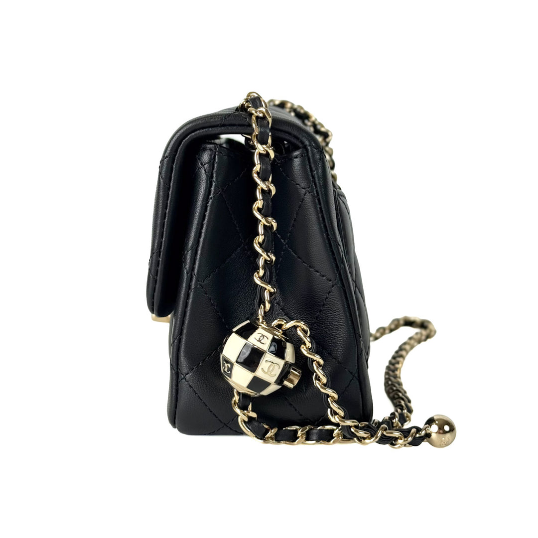 Chanel Classic Flap Mini Square Bag Black with Ball