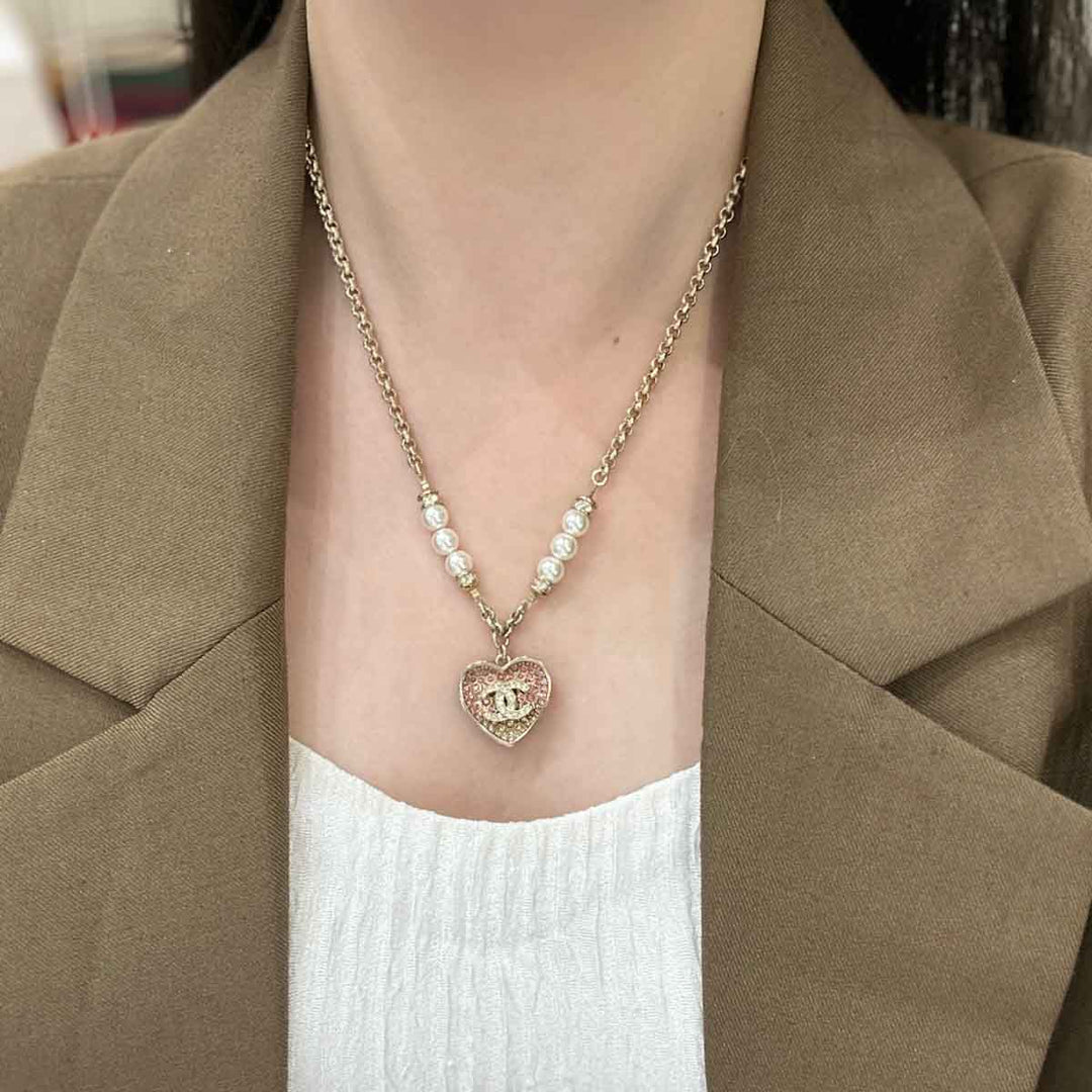 Chanel 23P CC Double Heart Necklace