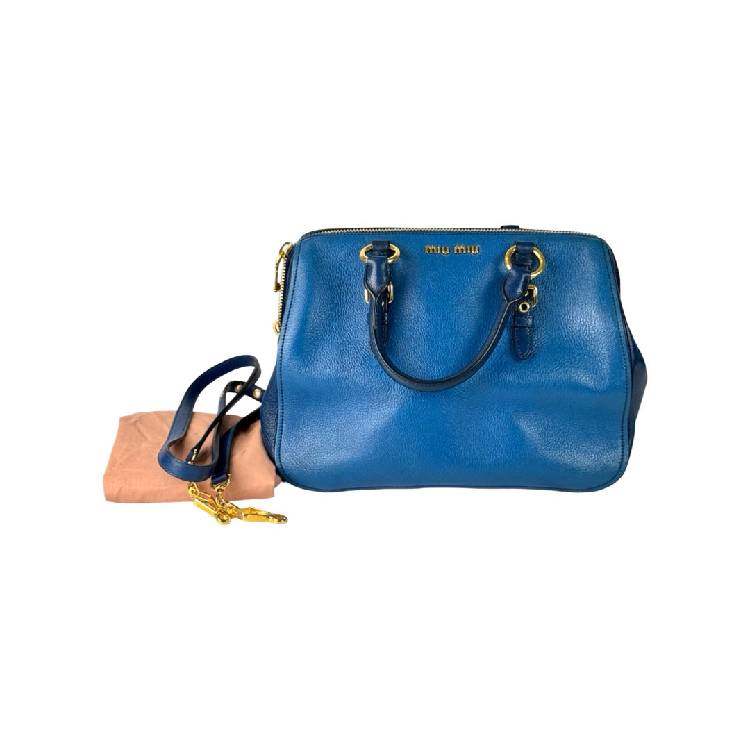 Miumiu Madras Blue Top Handle Bag