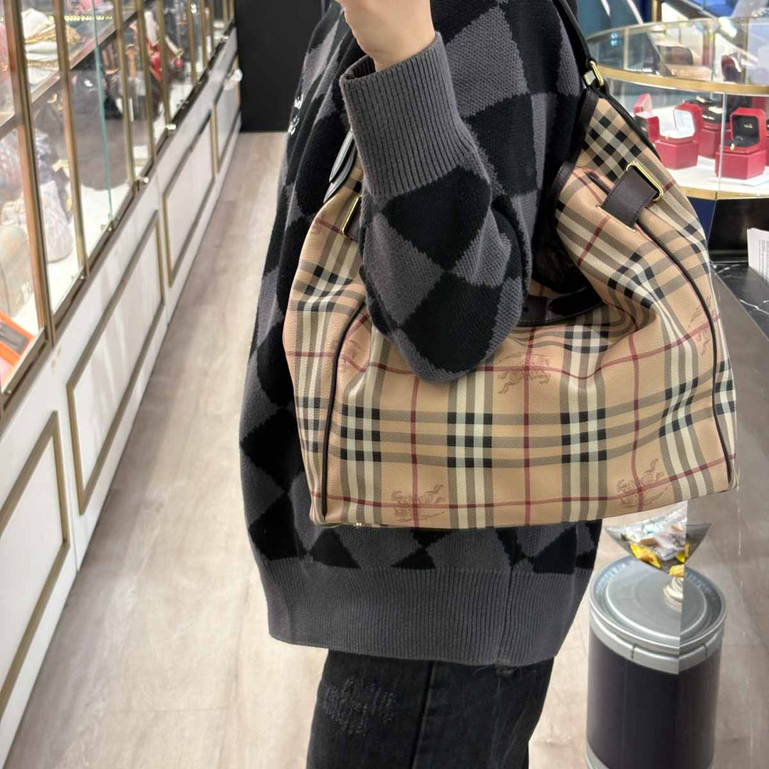 Burberry Beige/Brown Haymarket Tote Bag
