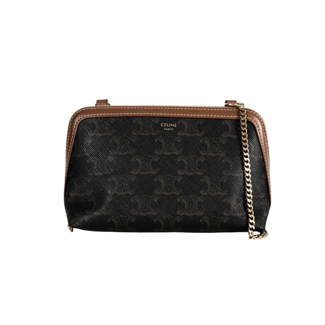 Celine Clutch On Chain In Triomphe Canvas Bag