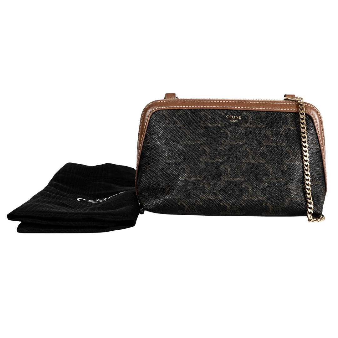 Celine Clutch On Chain In Triomphe Canvas Bag