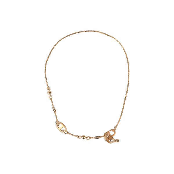 Pre-owned Hermes Sur Mer Corne de Buffle & Permabra Necklace PM in Yellow Gold Tone, White Horn