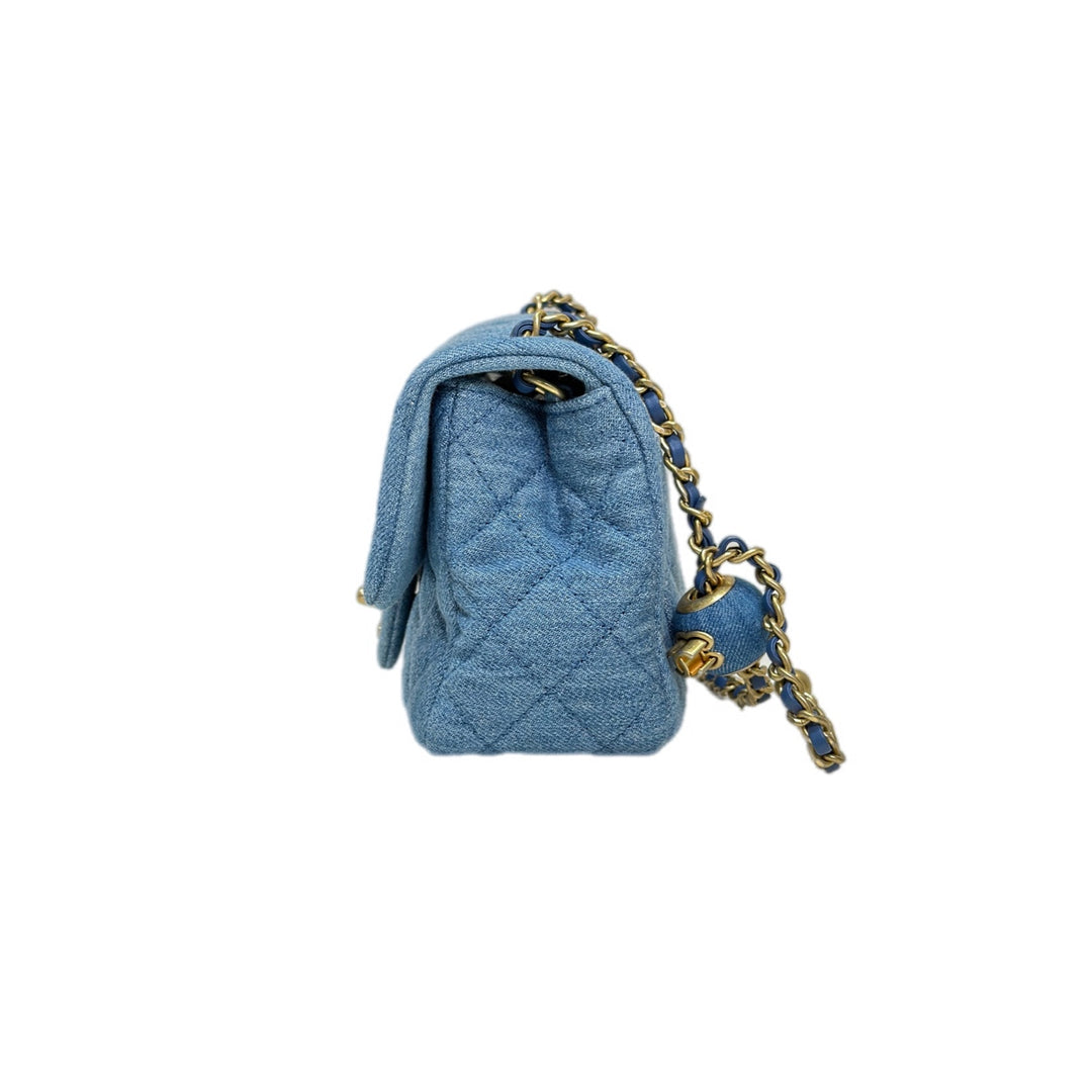 Chanel Classic Flap Mini Square Denim With Crush