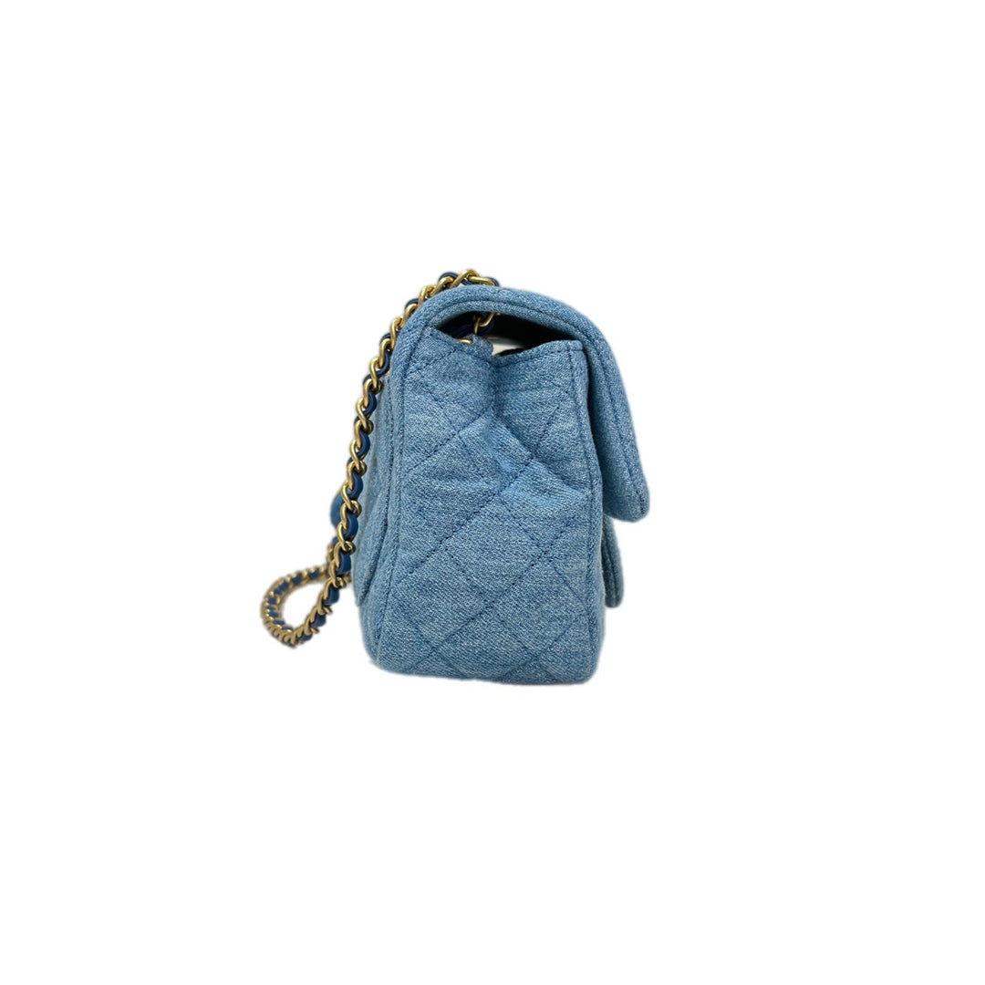 Chanel Classic Flap Mini Square Denim With Crush