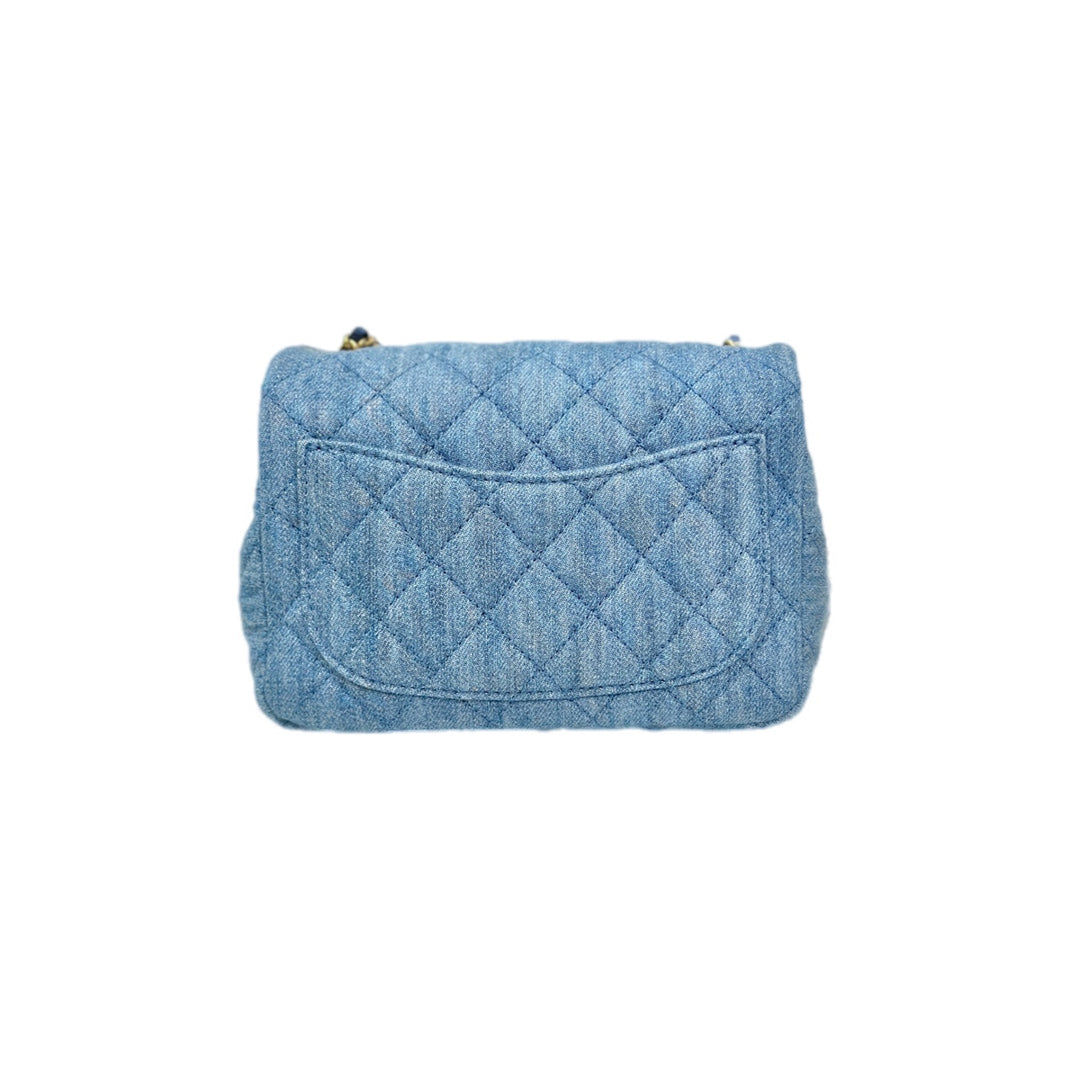 Chanel Classic Flap Mini Square Denim With Crush