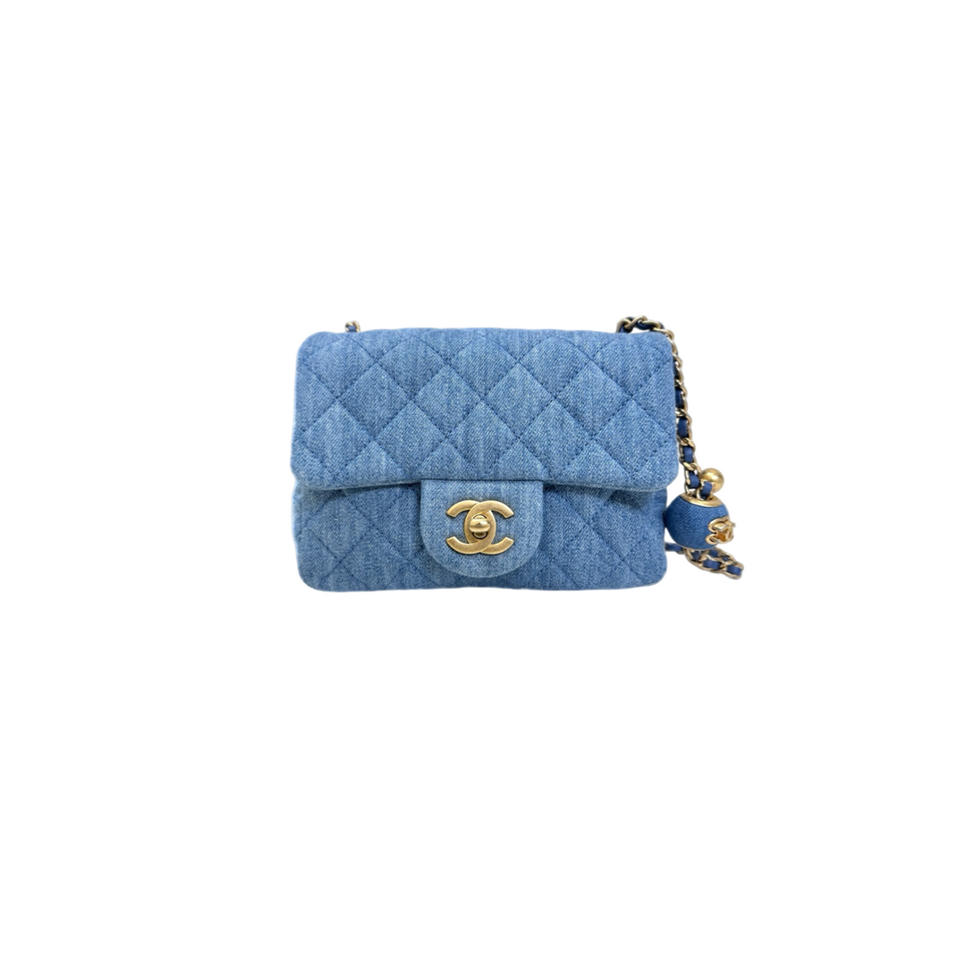 Chanel Classic Flap Mini Square Denim With Crush