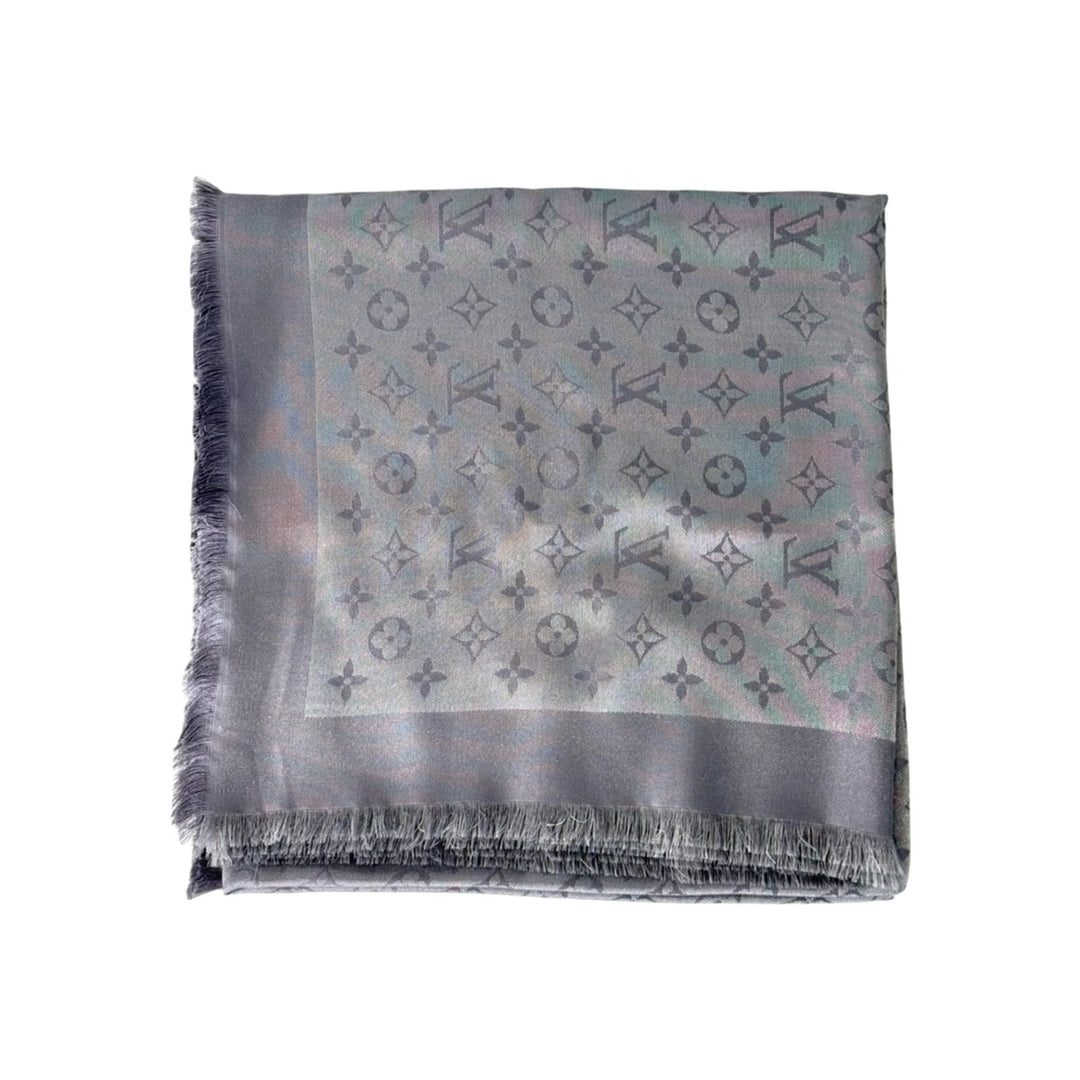Louis Vuitton Monogram Shine Grey wool/Silk Scarf