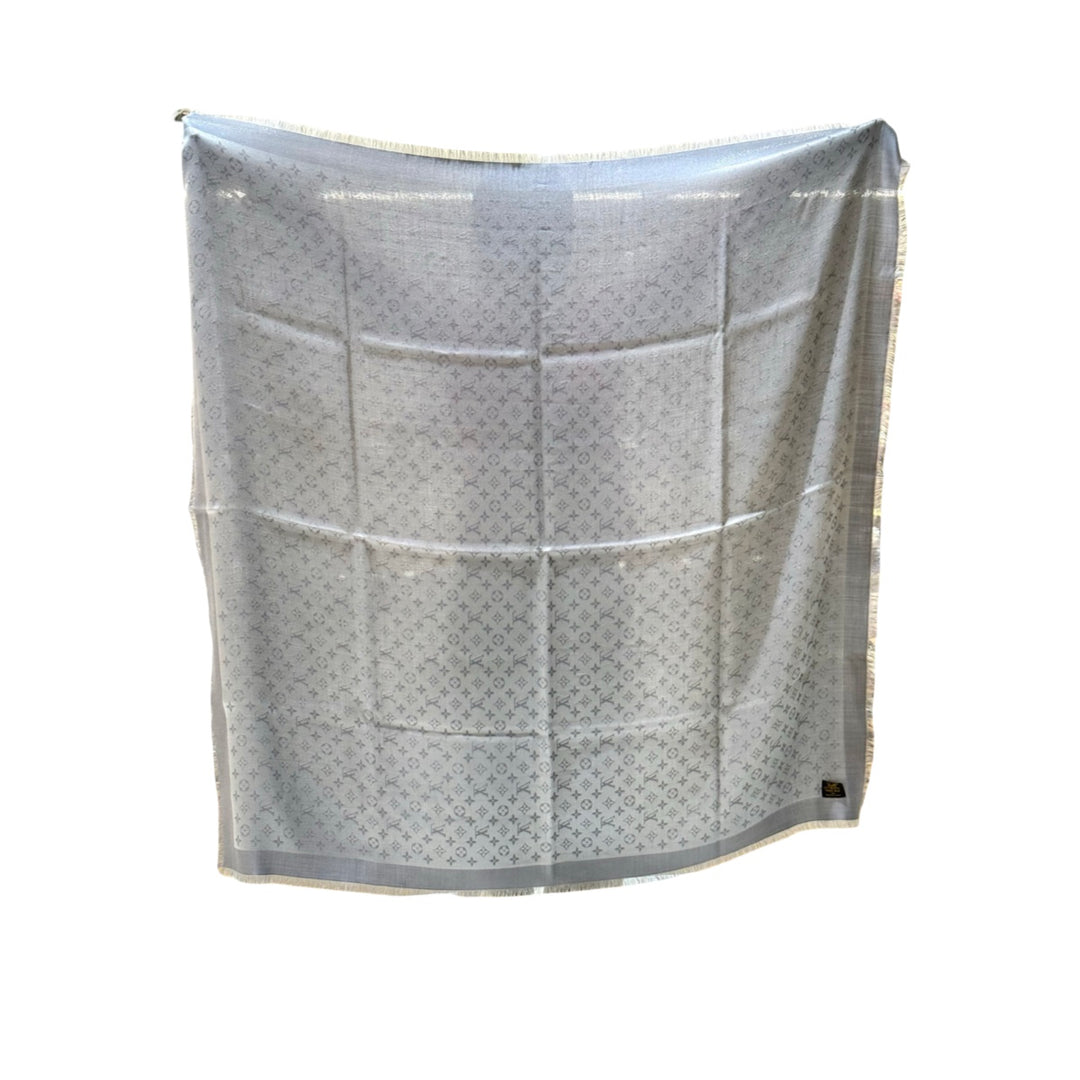 Louis Vuitton Monogram Shine Grey wool/Silk Scarf