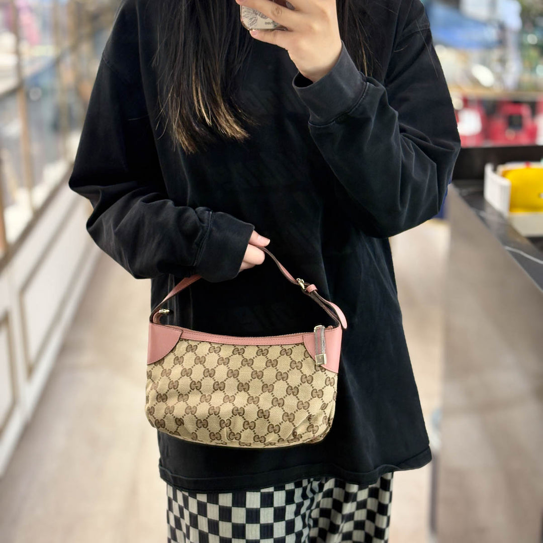 Gucci Beige/Pink GG Canvas Pochette Bag