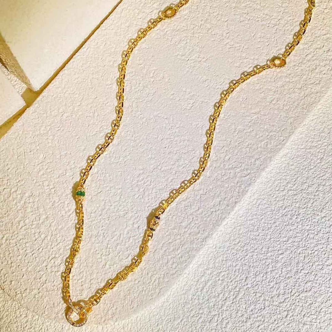 Natural Emerald Diamond Multiple Ways Necklace D0.24ct d0.58ct,18K 10.23g