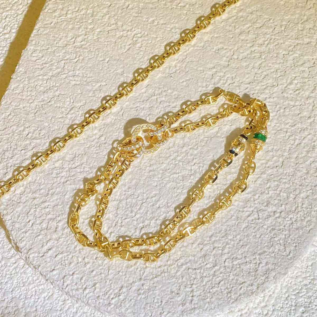 Natural Emerald Diamond Multiple Ways Necklace D0.24ct d0.58ct,18K 10.23g