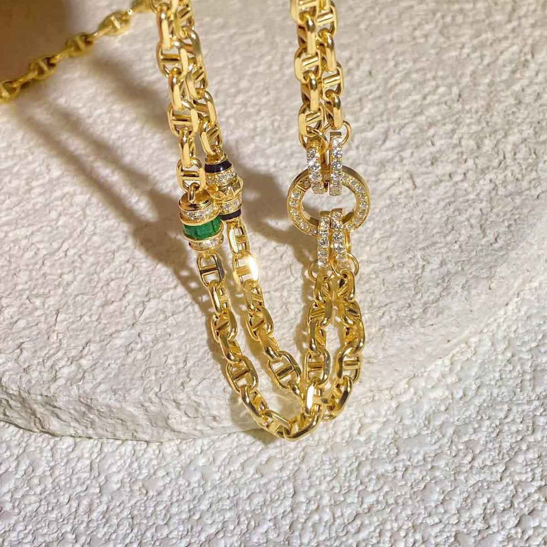 Natural Emerald Diamond Multiple Ways Necklace D0.24ct d0.58ct,18K 10.23g