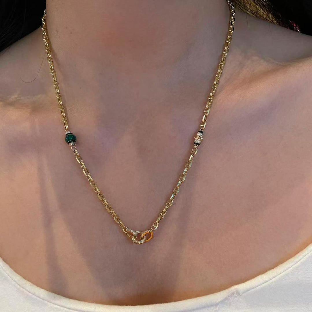 Natural Emerald Diamond Multiple Ways Necklace D0.24ct d0.58ct,18K 10.23g