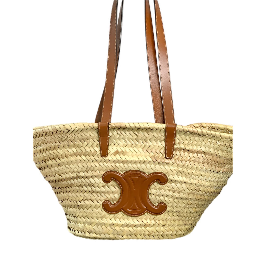 Celine Classic Panier In Palm Leaves And Calfskin