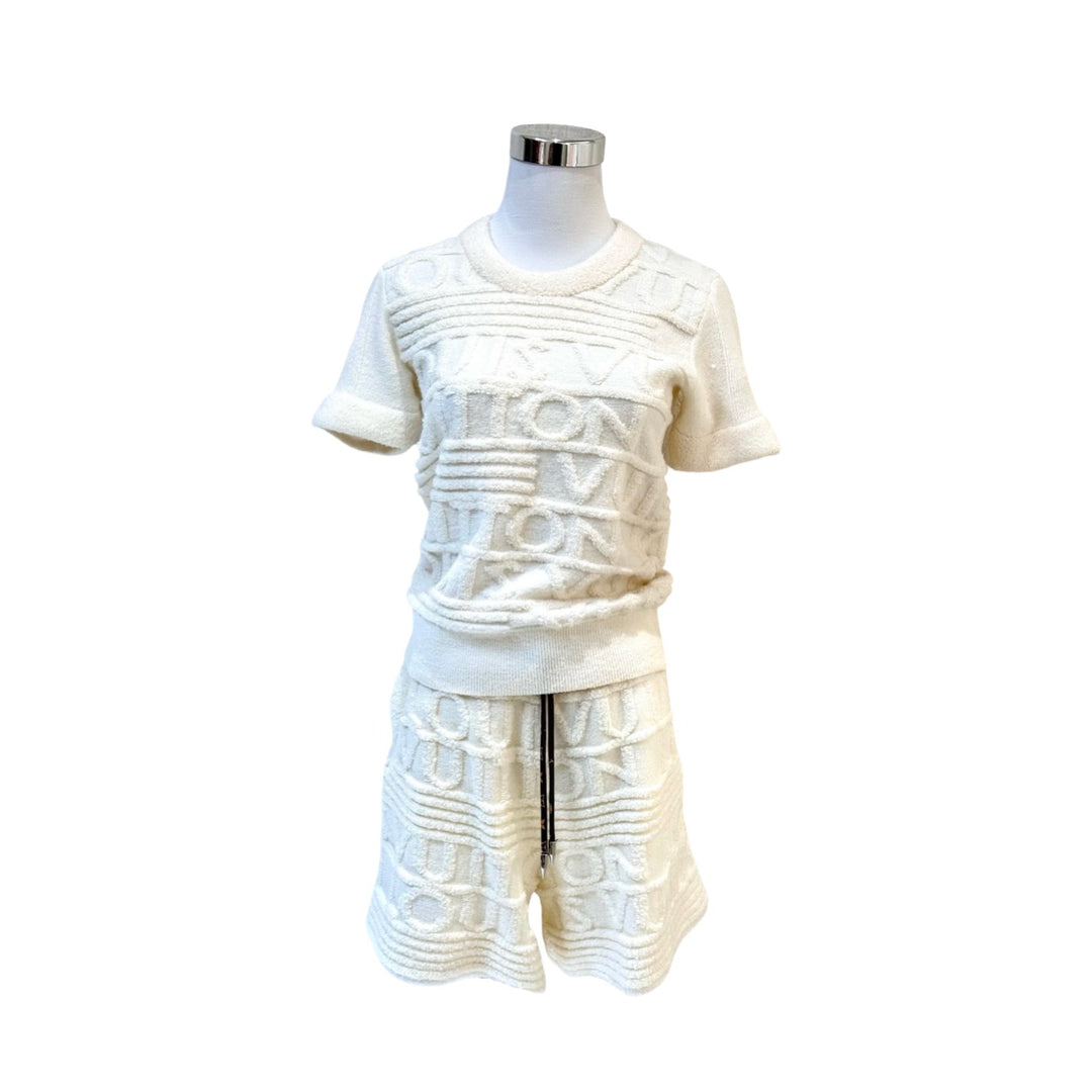 Louis Vuitton FW2021 3D Signature Logo White Knit Wool Set #XS