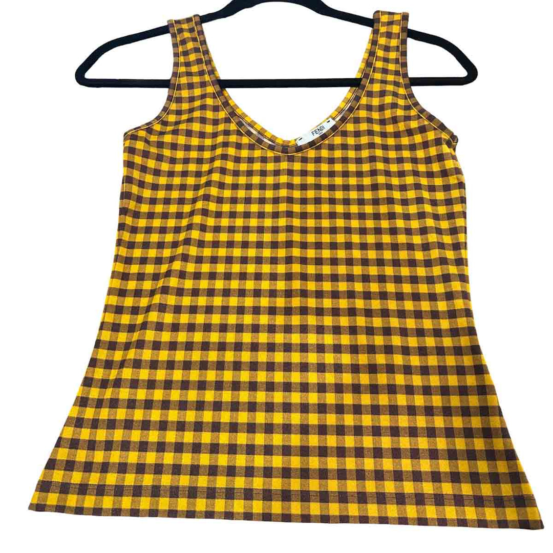 Fendi Short-Sleeve Open-Knit Top Yellow 2 Pieces