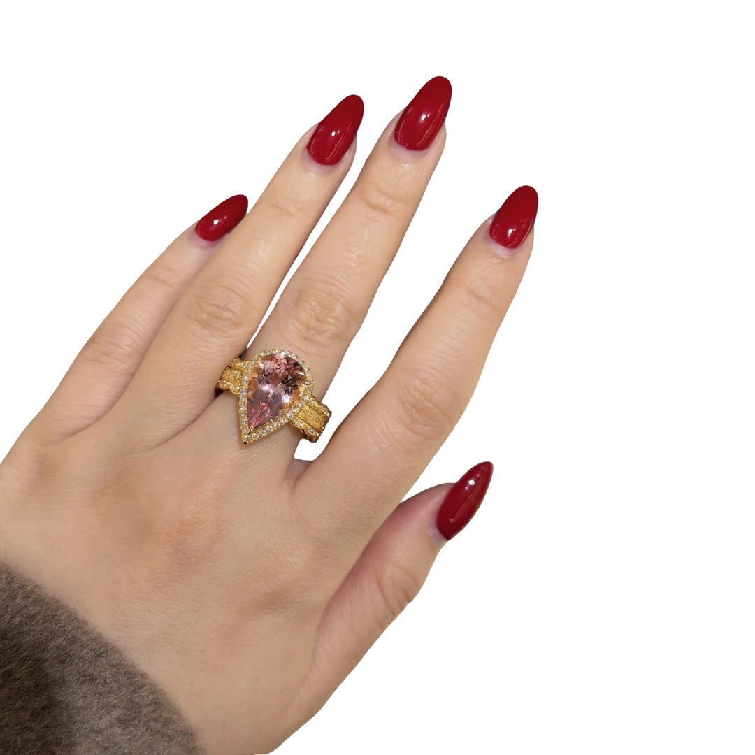 Natural Cherry Blossom Color Morganite Stone Ring 4.64ct, Diamond 0.524ct 18K Gold