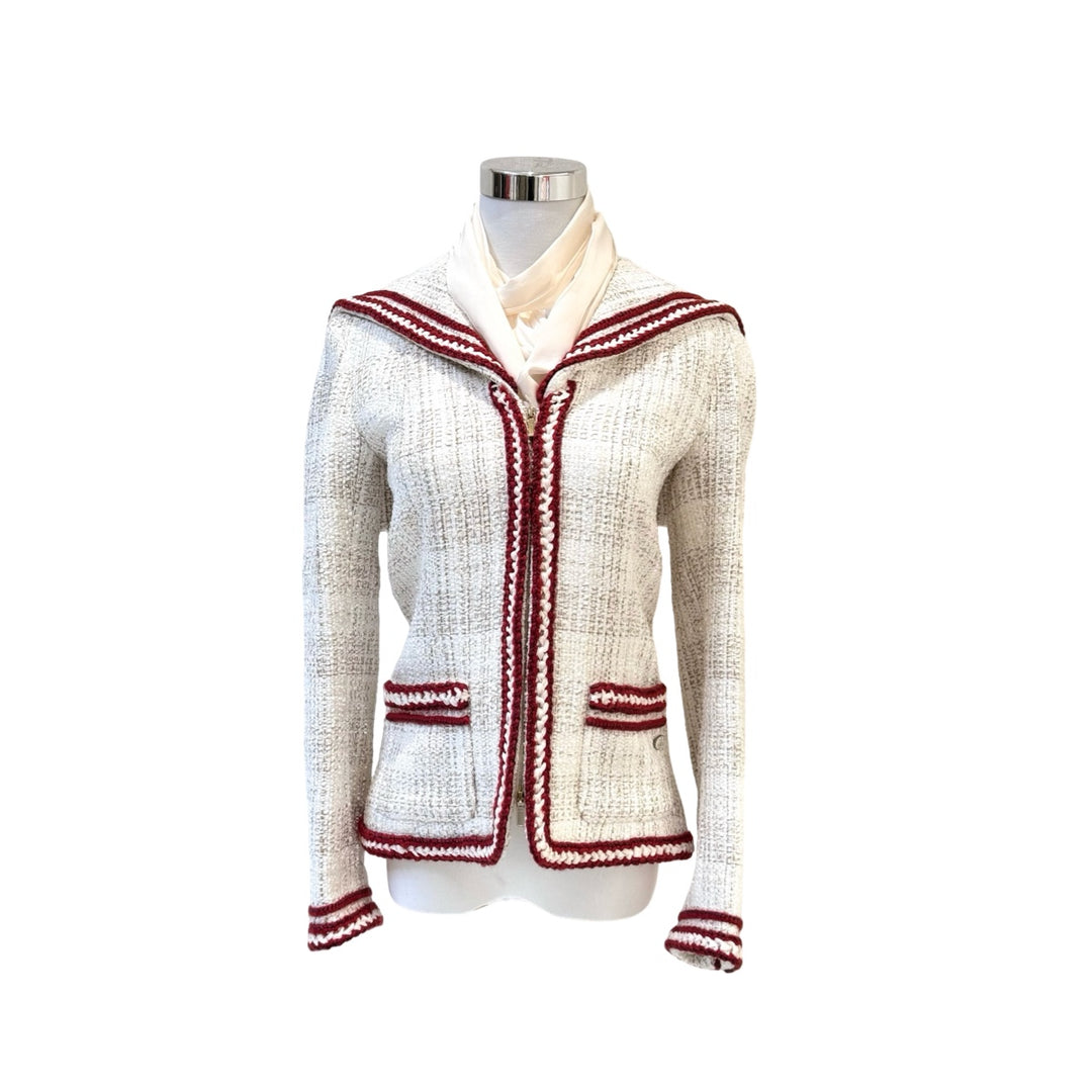 Chanel 18A Runway Sailor Style Cream Tweed Jacket #34