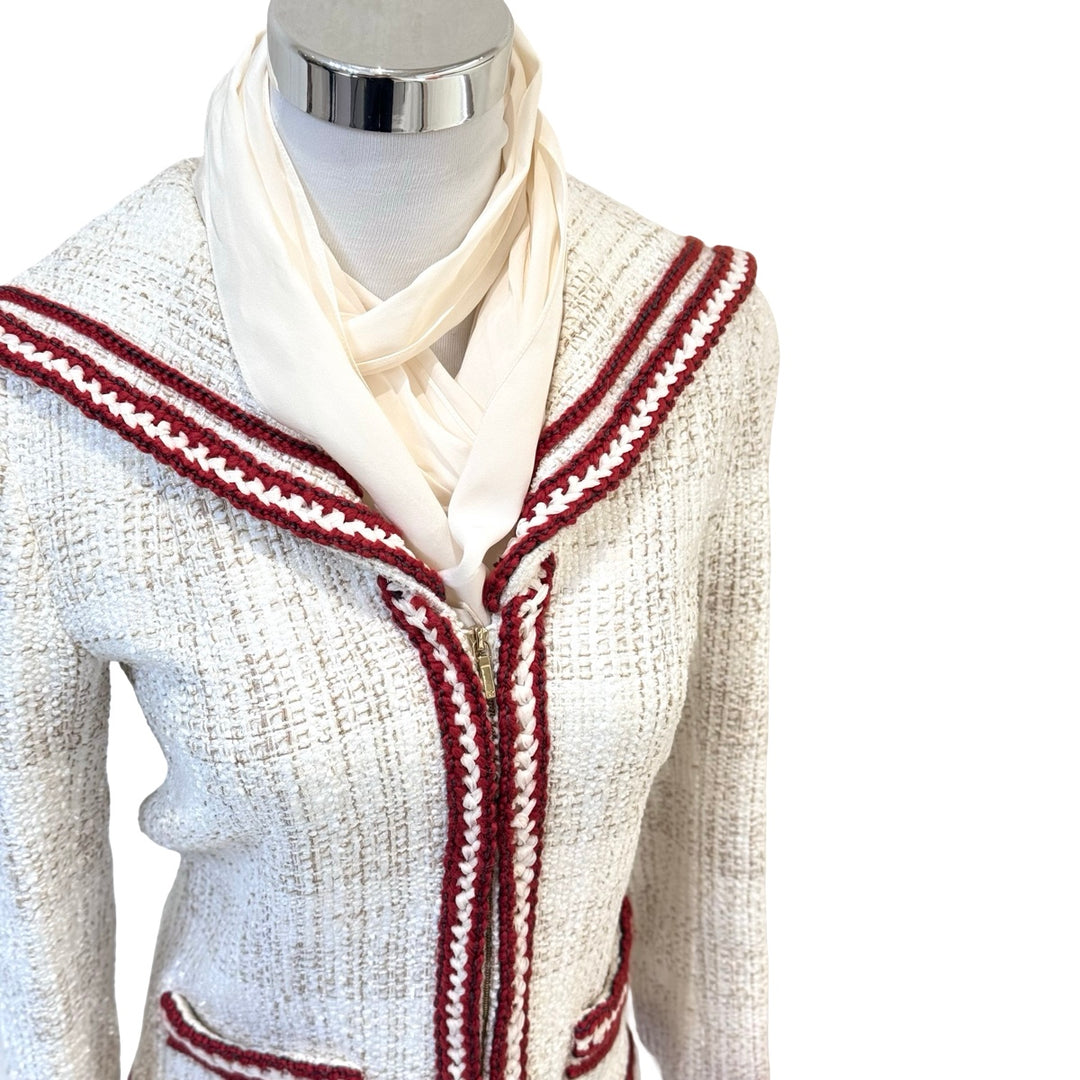 Chanel 18A Runway Sailor Style Cream Tweed Jacket #34