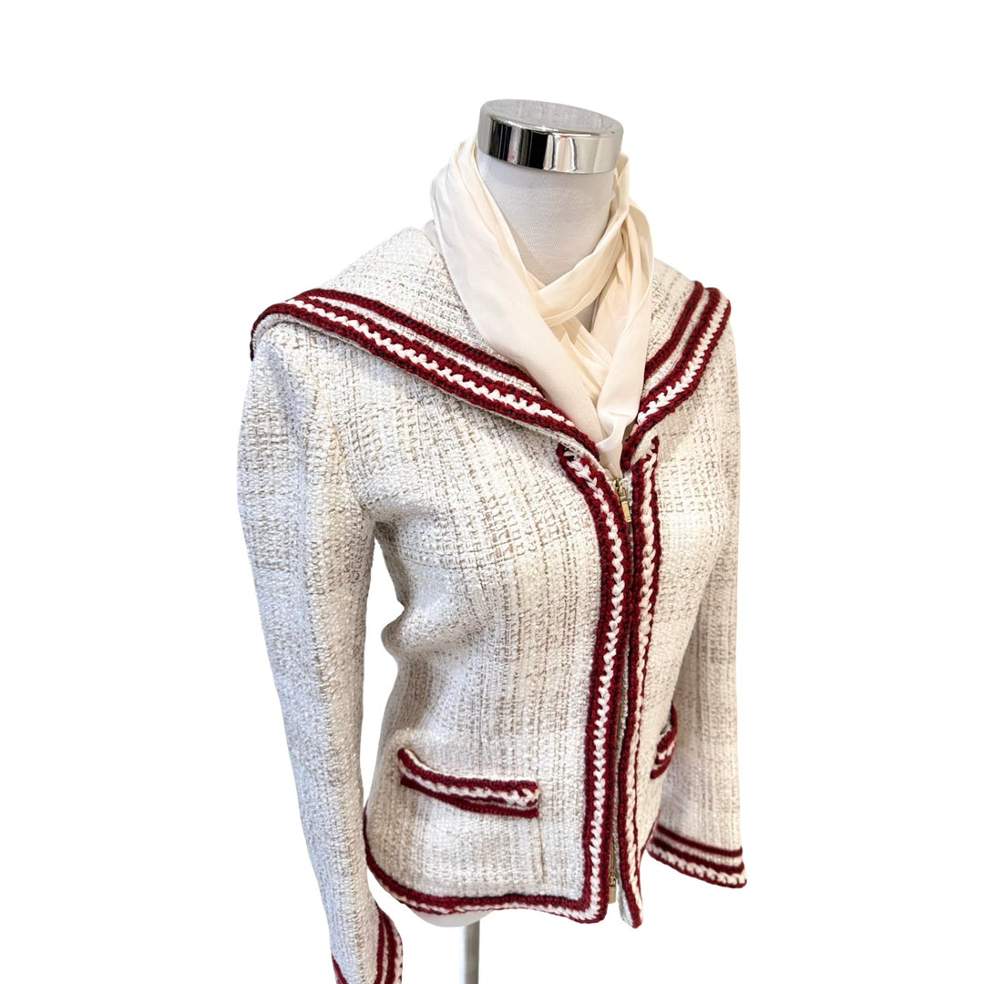 Chanel 18A Runway Sailor Style Cream Tweed Jacket #34