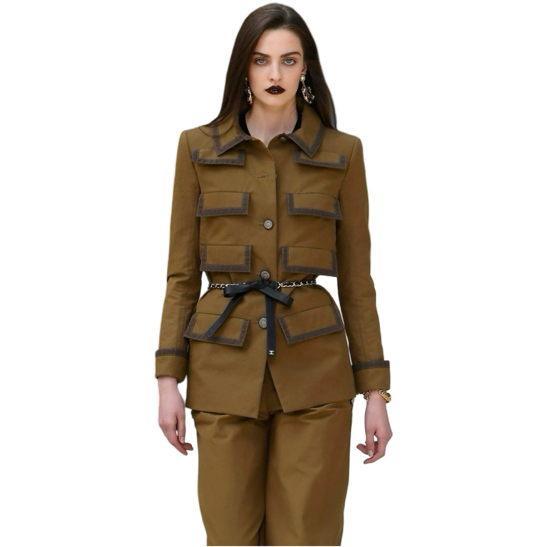 Chanel 20C Runway Multipocket Bronze Cotton Jacket #34