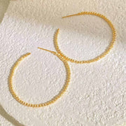 Plain 18k Yellow Gold Flash Bead Larger Hoop Earrings