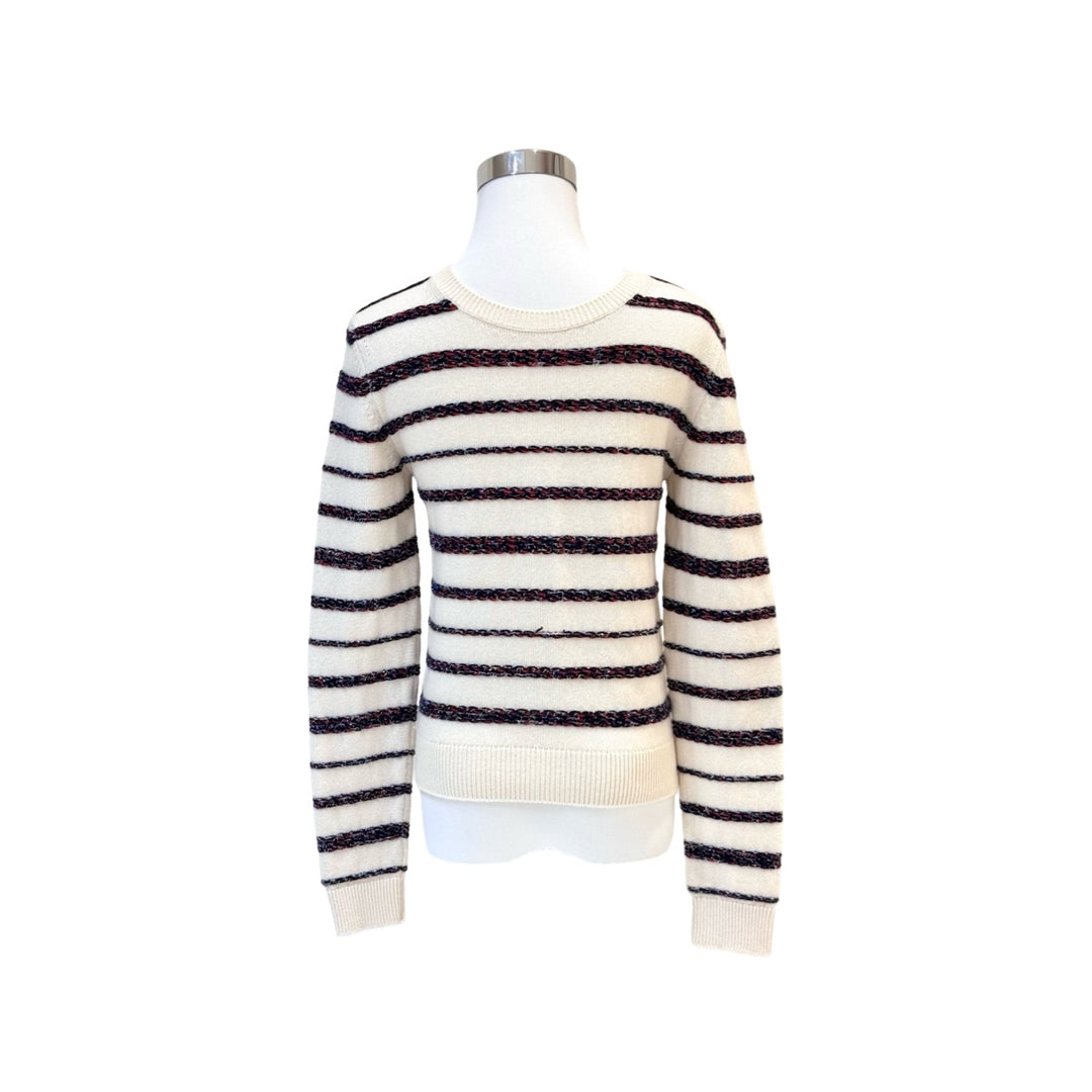 Chanel 20S Cashmere Cream Knit Striped Sweater #34