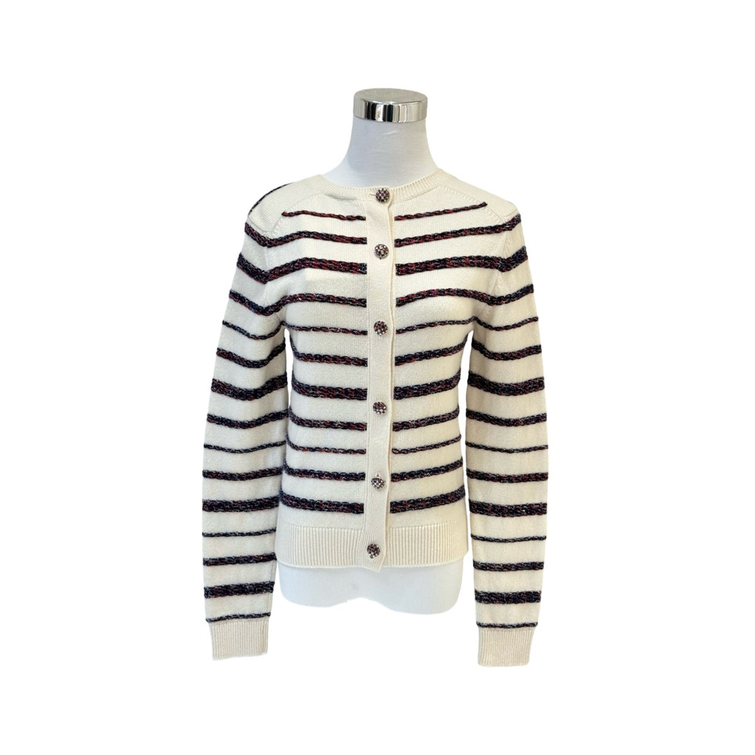 Chanel 20S Cashmere Cream Knit Striped Sweater #34