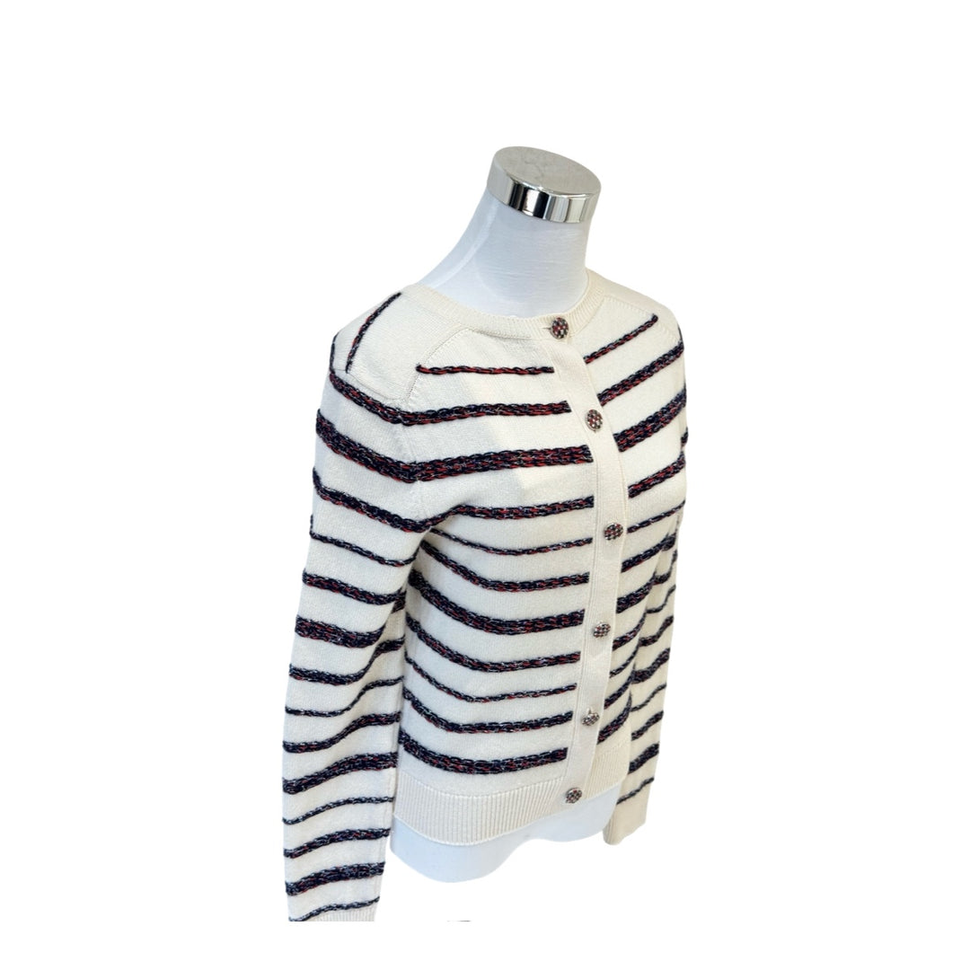 Chanel 20S Cashmere Cream Knit Striped Sweater #34
