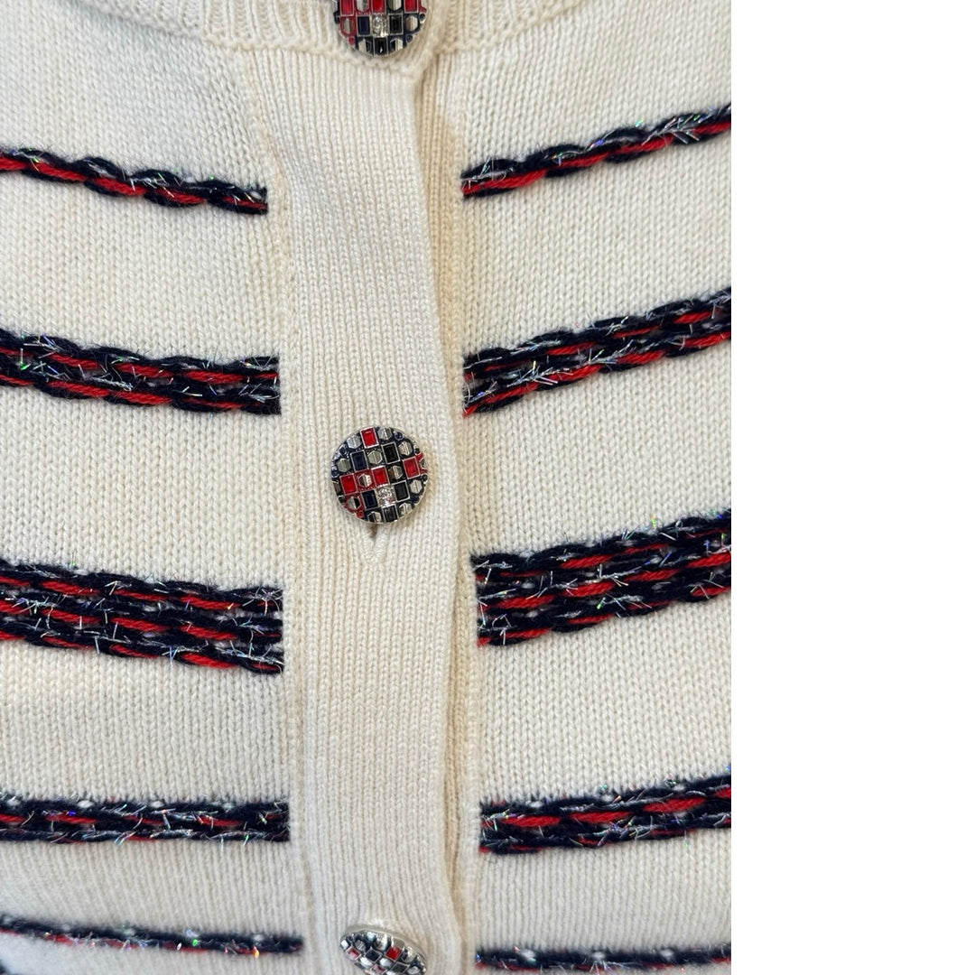 Chanel 20S Cashmere Cream Knit Striped Sweater #34