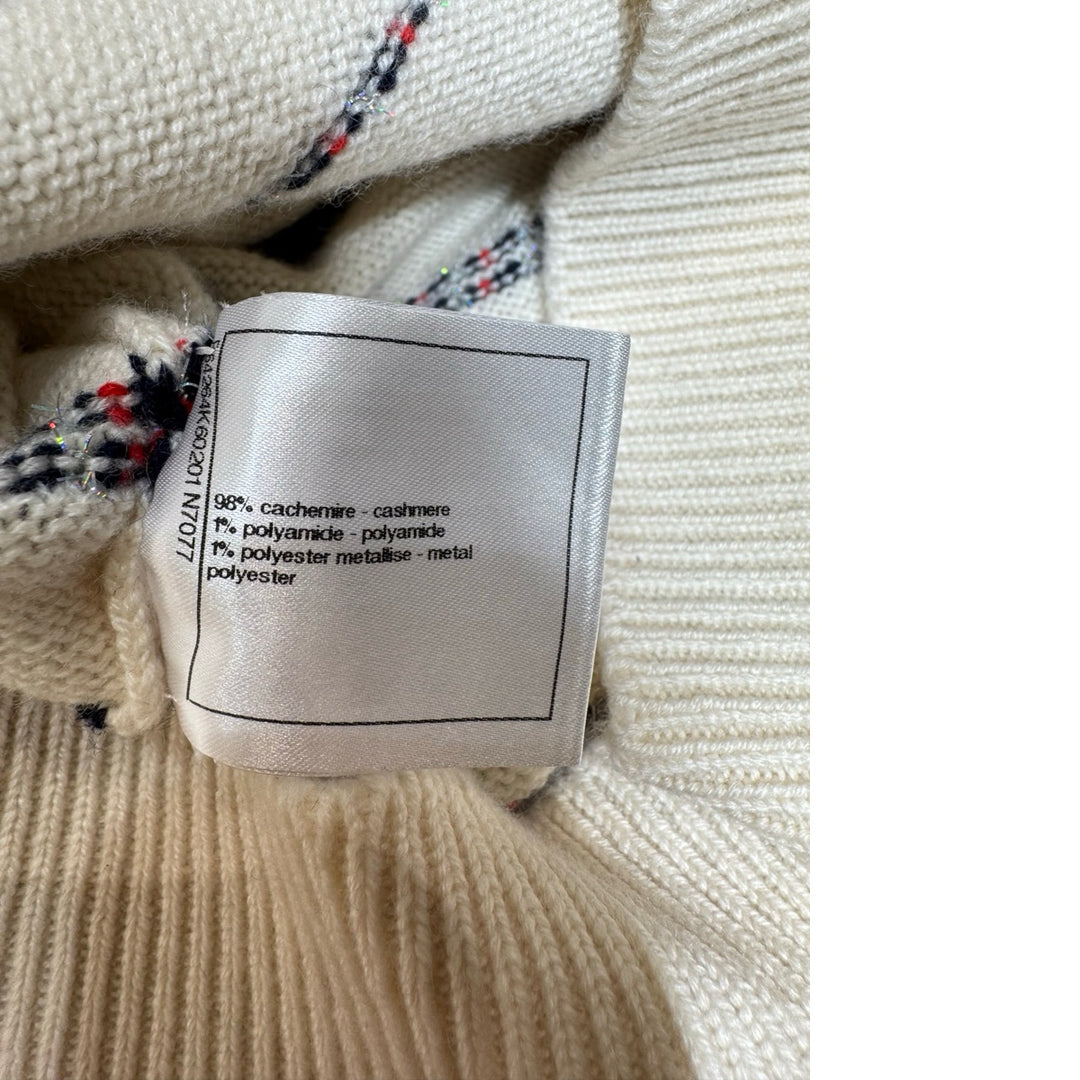 Chanel 20S Cashmere Cream Knit Striped Sweater #34