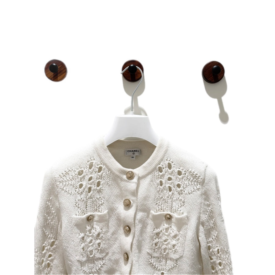 Chanel White Crochet Cardigan #34