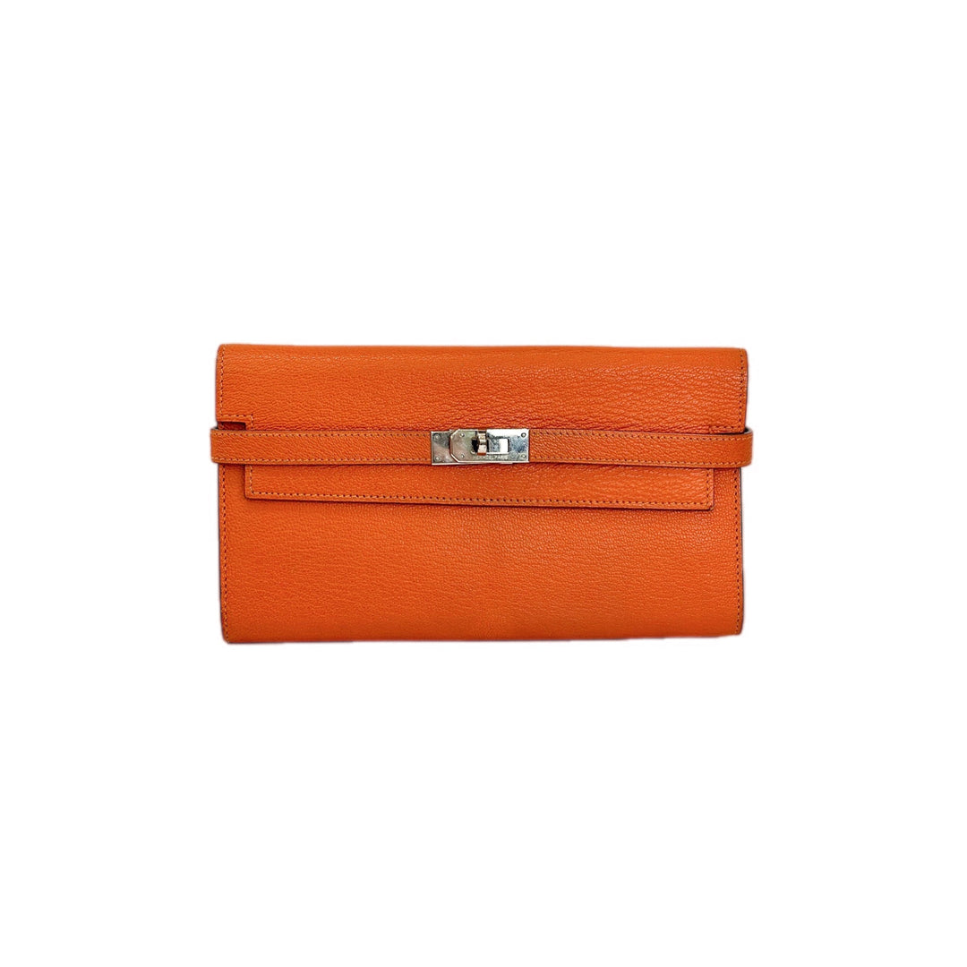 Hermes Orange Epsom Long Kelly Wallet