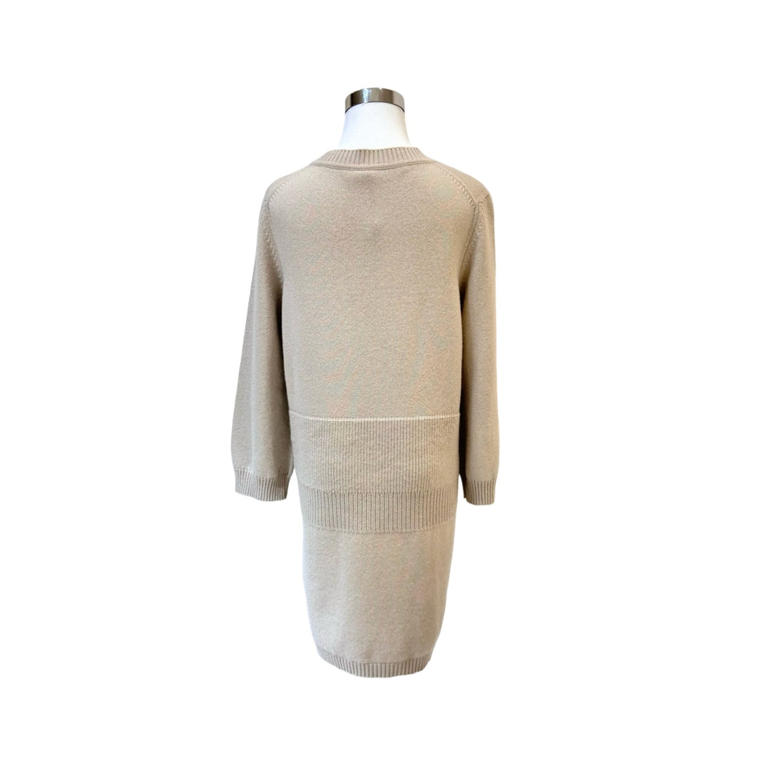 Hermes Cashmere Ribbed Knit Beige Long Sleeve Dress #38