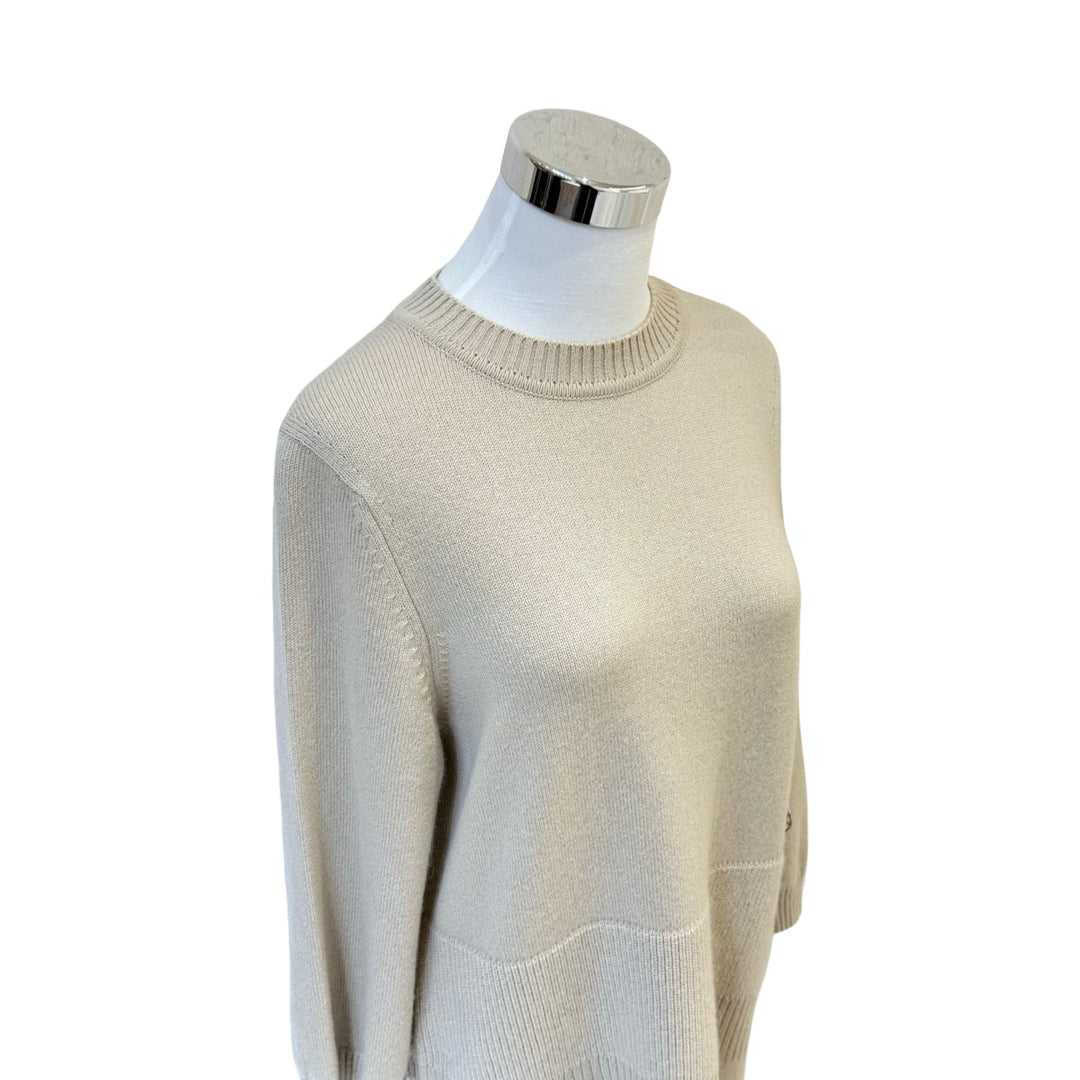 Hermes Cashmere Ribbed Knit Beige Long Sleeve Dress #38