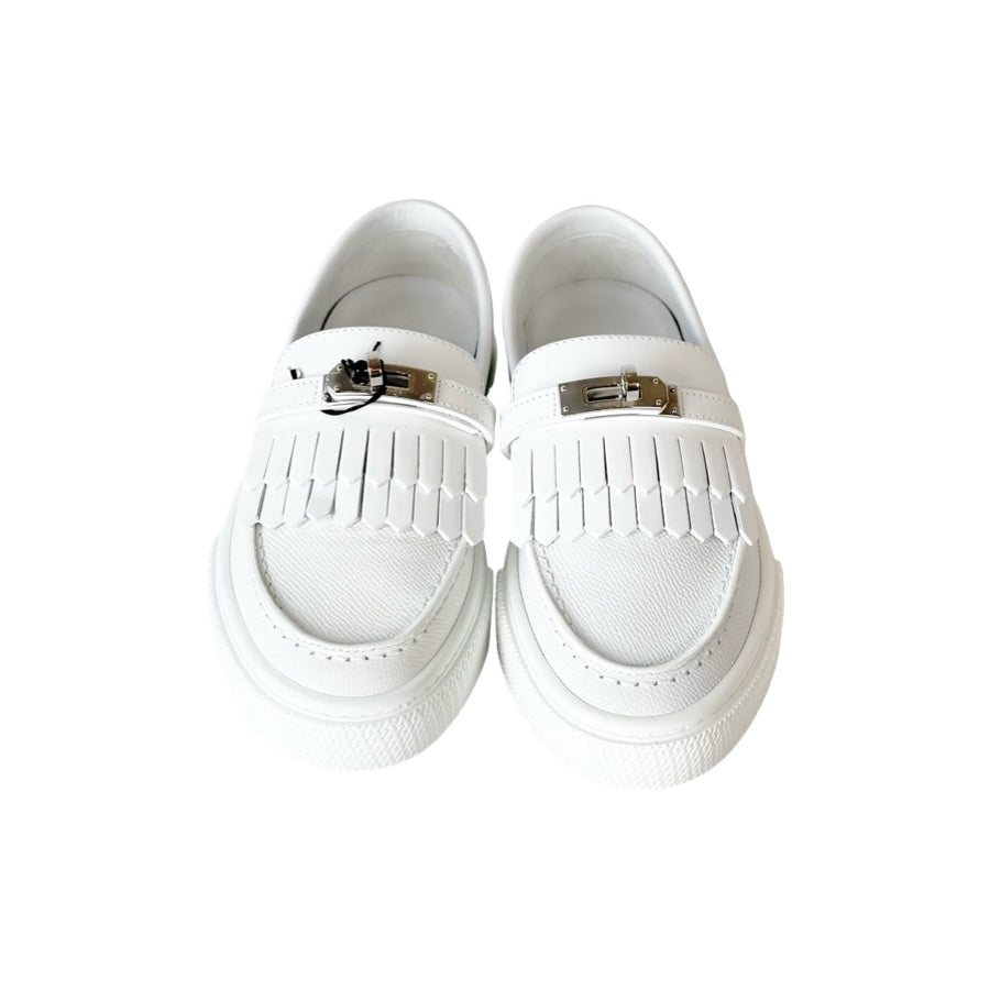 Hermes Game Epsom Calfskin Slip On Loafer Shoes White 34#