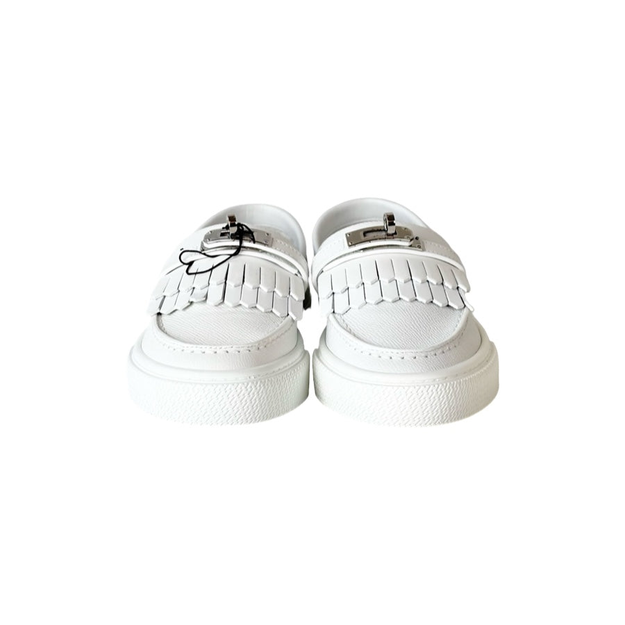 Hermes Game Epsom Calfskin Slip On Loafer Shoes White 34#